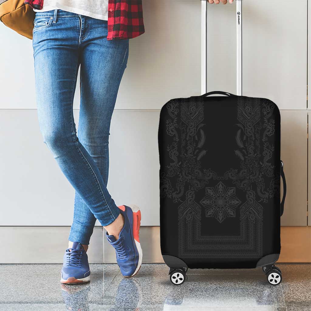 Philippines Barong Style Luggage Cover with Polynesian Art and Leaf Motif Black Color