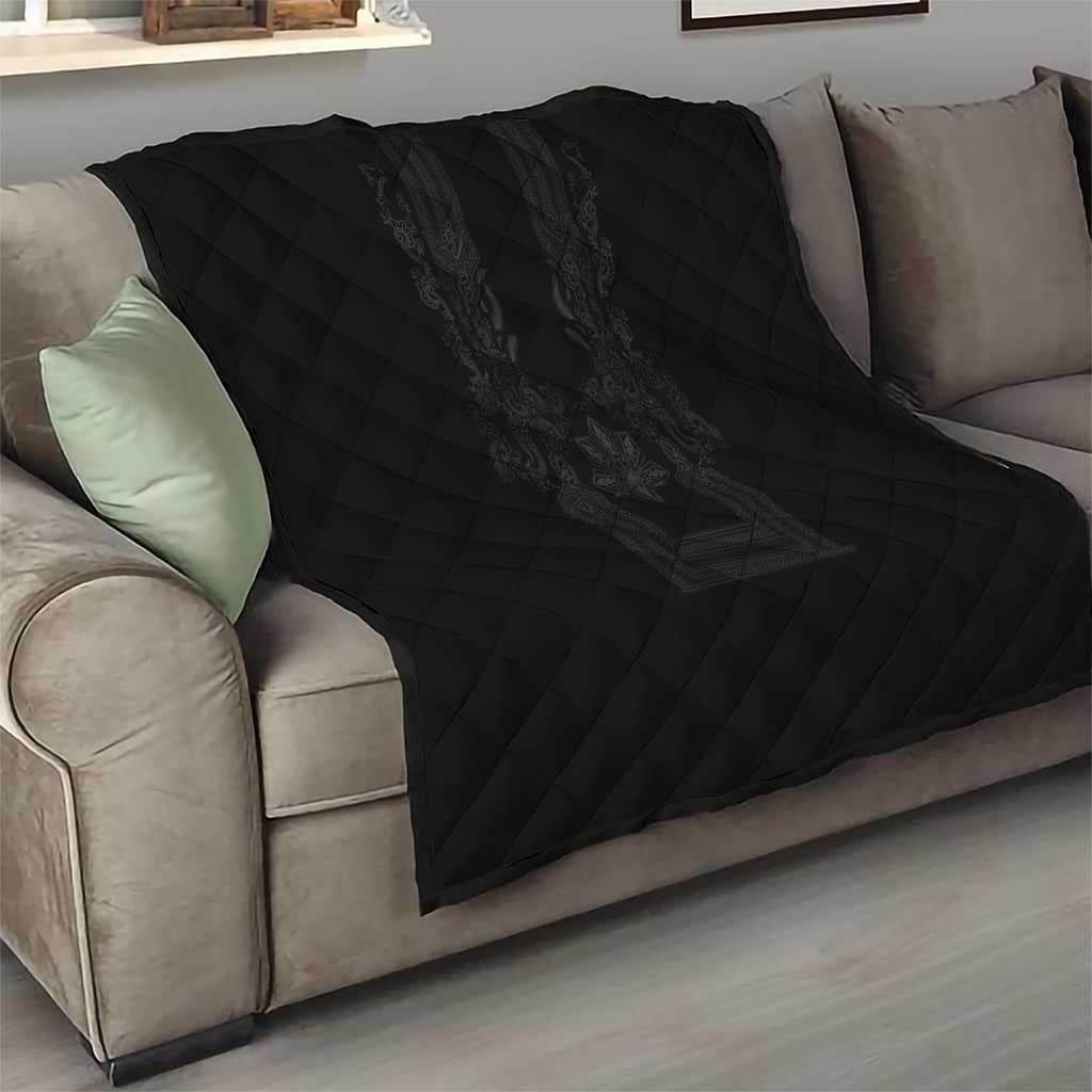 Philippines Barong Style Quilt with Polynesian Art and Leaf Motif Black Color