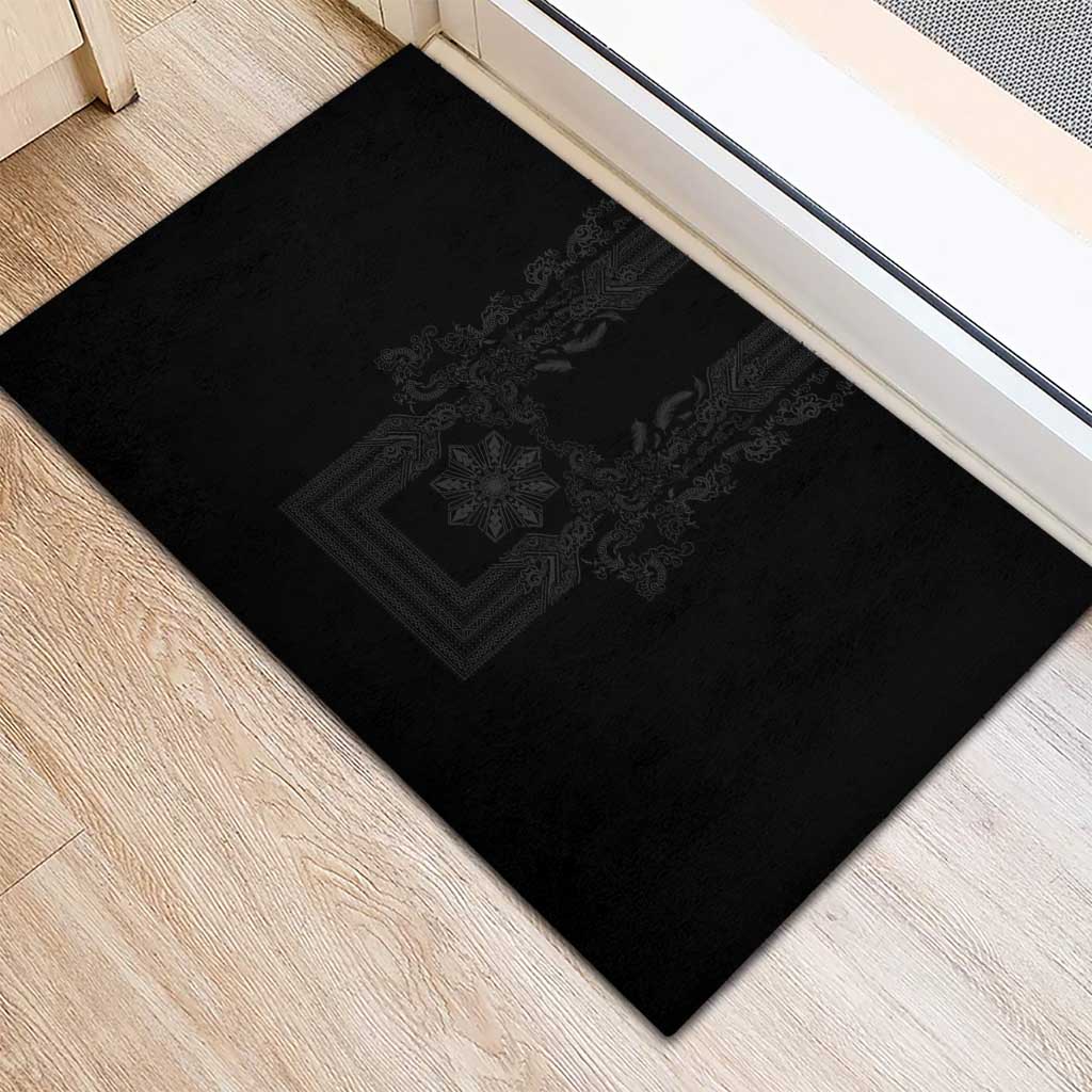 Philippines Barong Style Rubber Doormat with Polynesian Art and Leaf Motif Black Color