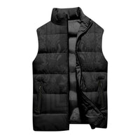 Philippines Barong Style Sleeveless Puffer Jacket with Polynesian Art and Leaf Motif Black Color