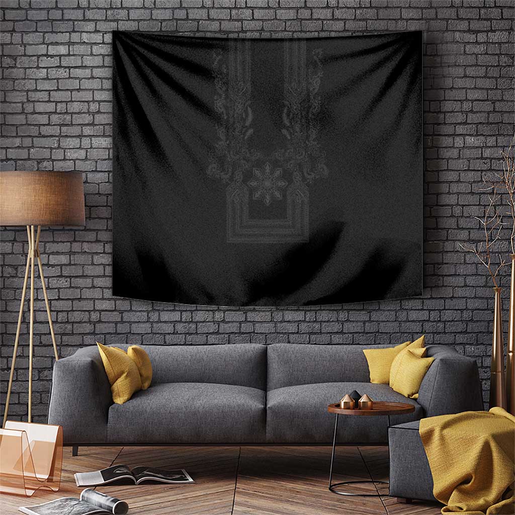 Philippines Barong Style Tapestry with Polynesian Art and Leaf Motif Black Color