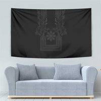 Philippines Barong Style Tapestry with Polynesian Art and Leaf Motif Black Color