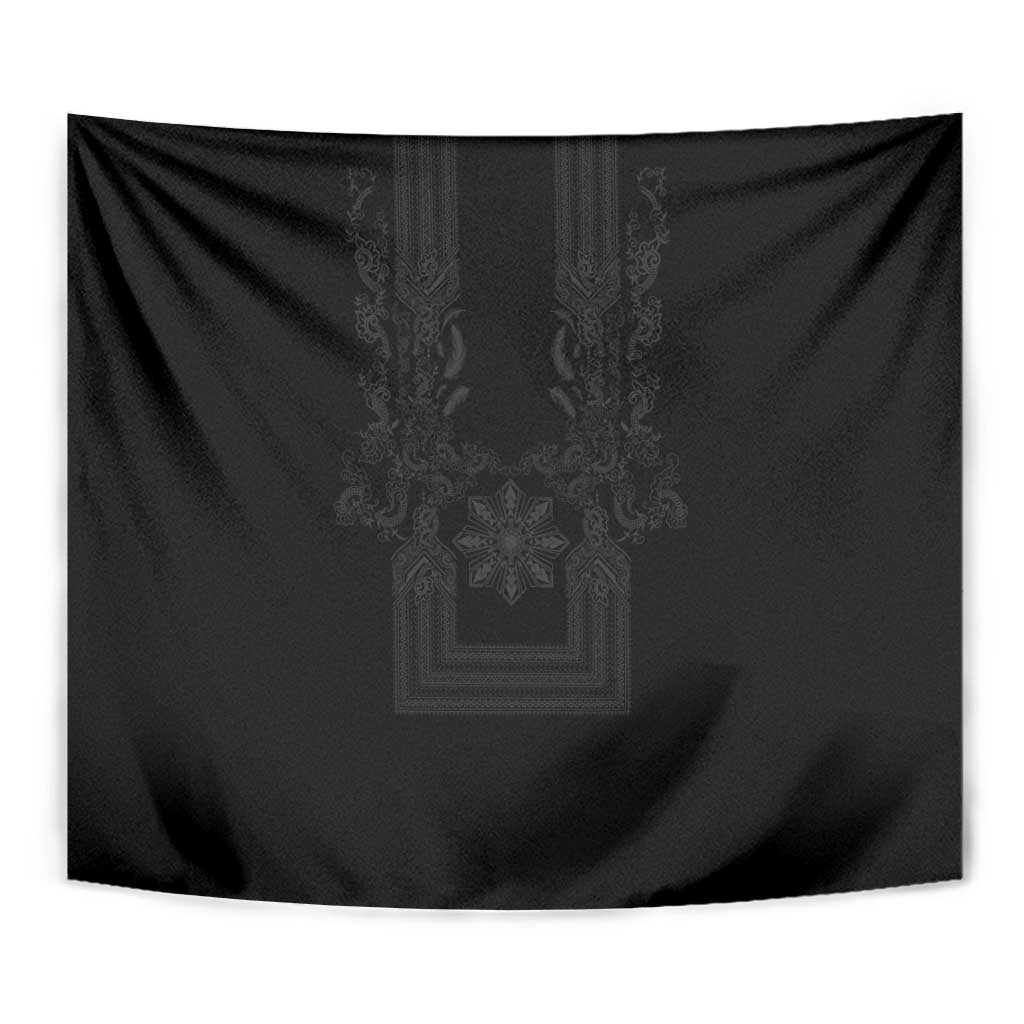 Philippines Barong Style Tapestry with Polynesian Art and Leaf Motif Black Color