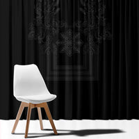Philippines Barong Style Window Curtain with Polynesian Art and Leaf Motif Black Color