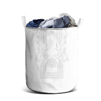Philippines Barong Style Laundry Basket with Polynesian Art and Leaf Motif White Color