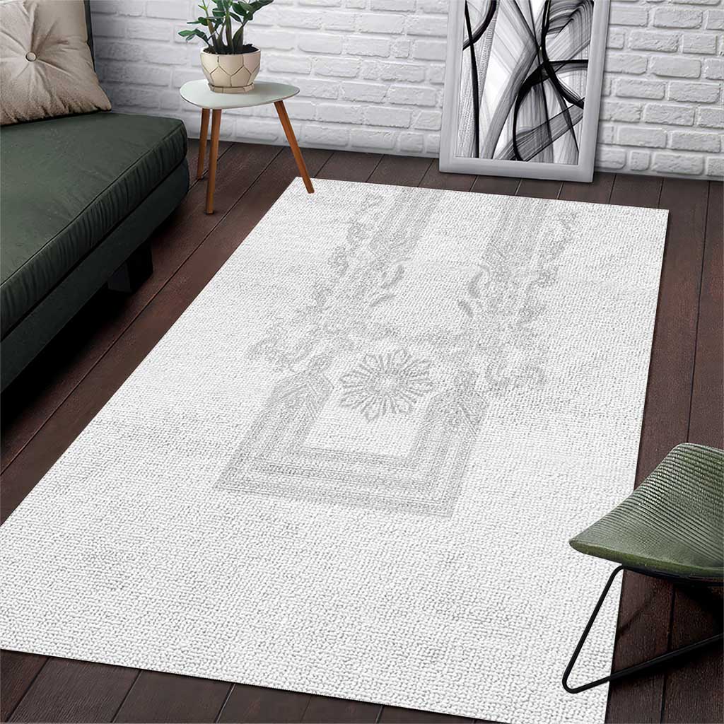 Philippines Barong Style Area Rug with Polynesian Art and Leaf Motif White Color