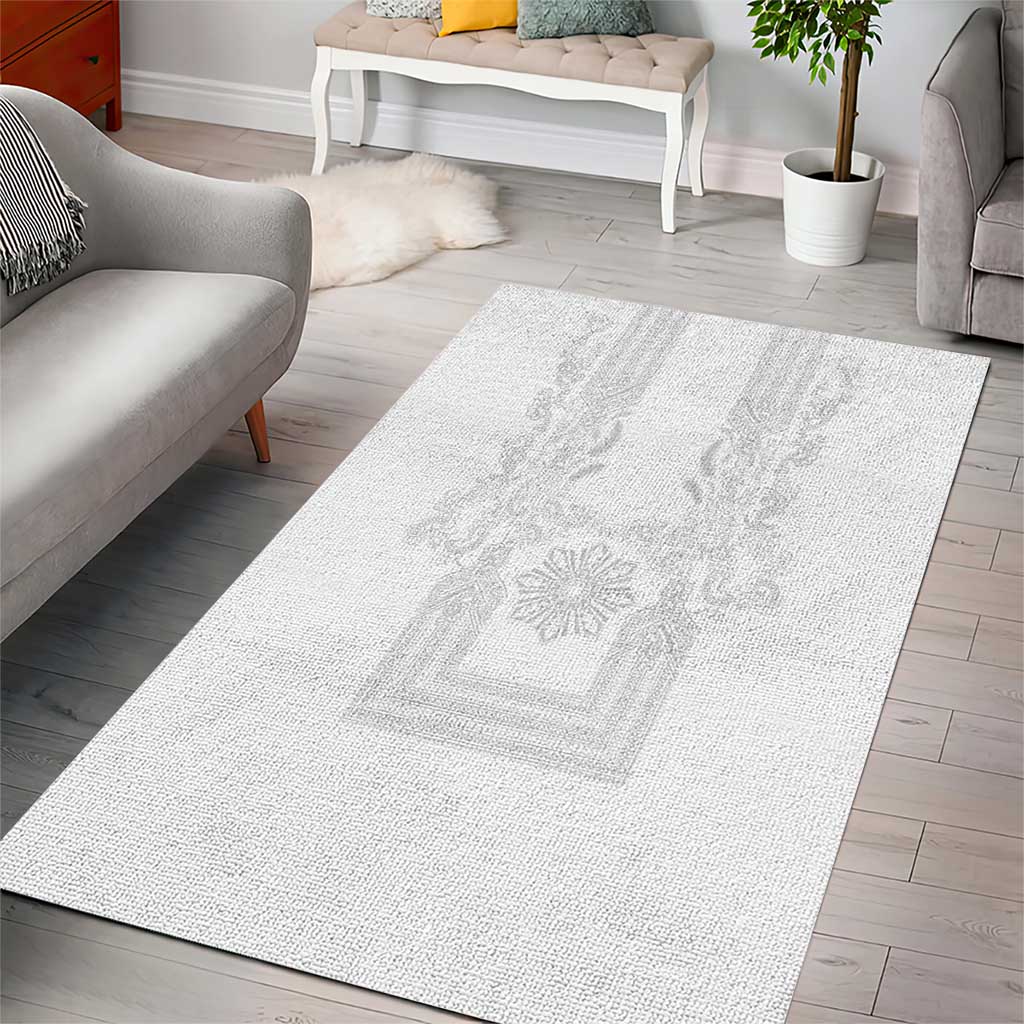 Philippines Barong Style Area Rug with Polynesian Art and Leaf Motif White Color