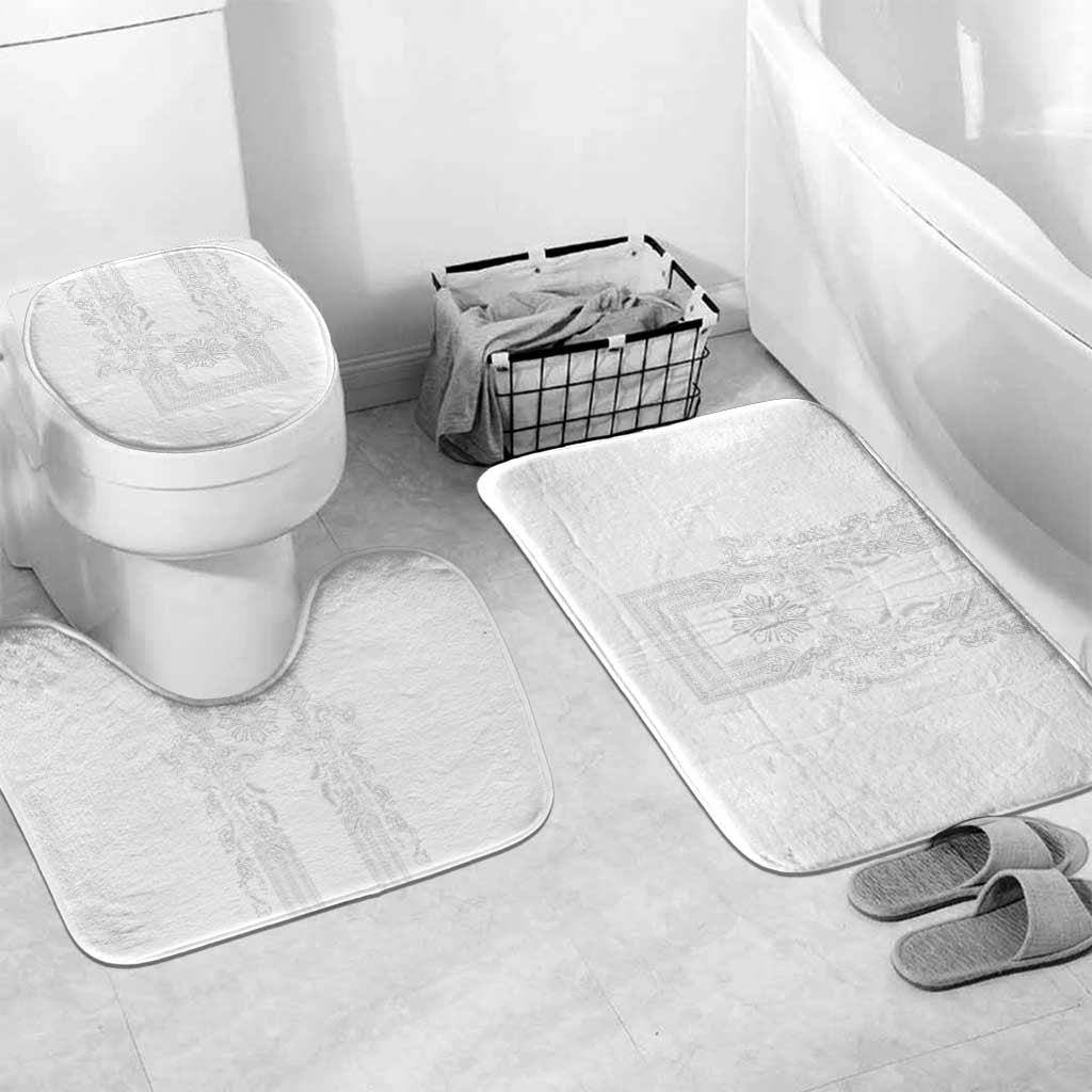Philippines Barong Style Bathroom Set with Polynesian Art and Leaf Motif White Color