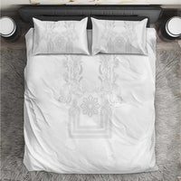 Philippines Barong Style Bedding Set with Polynesian Art and Leaf Motif White Color