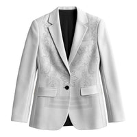 Philippines Barong Style Blazer with Polynesian Art and Leaf Motif White Color