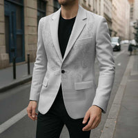 Philippines Barong Style Blazer with Polynesian Art and Leaf Motif White Color