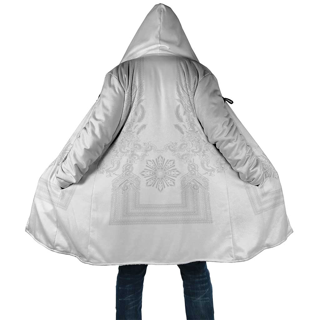 Philippines Barong Style Cloak with Polynesian Art and Leaf Motif White Color