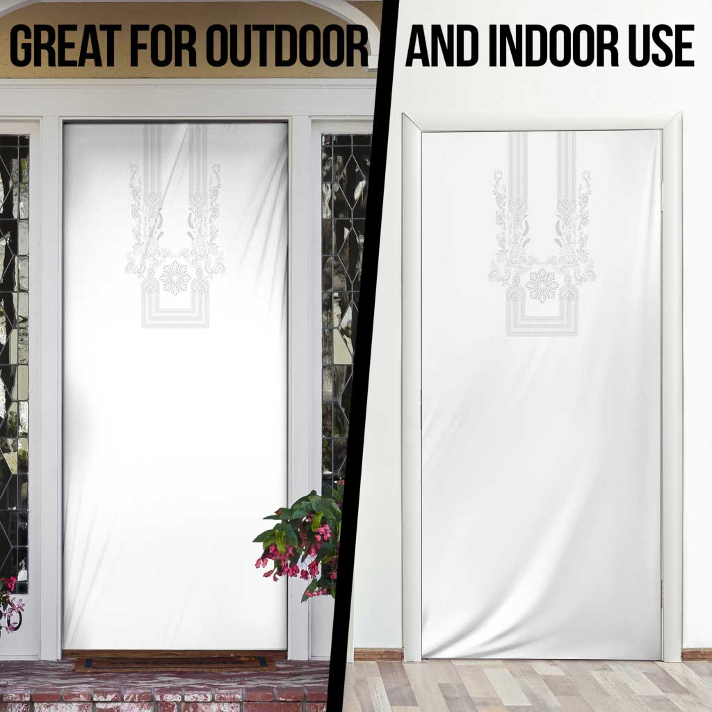 Philippines Barong Style Door Cover with Polynesian Art and Leaf Motif White Color