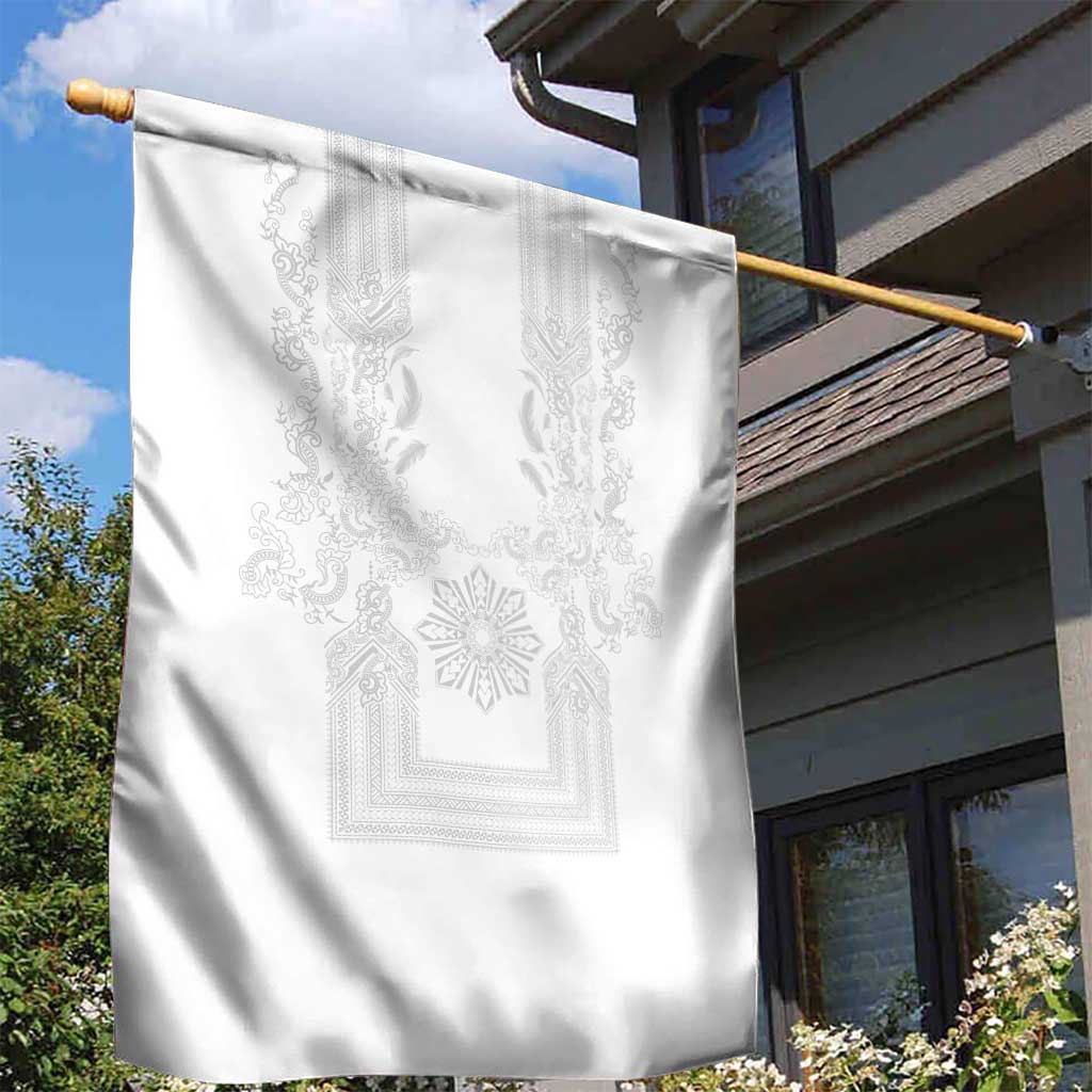 Philippines Barong Style Garden Flag with Polynesian Art and Leaf Motif White Color