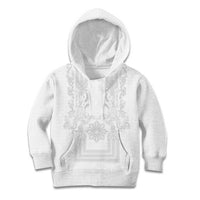 Philippines Barong Style Kid Hoodie with Polynesian Art and Leaf Motif White Color