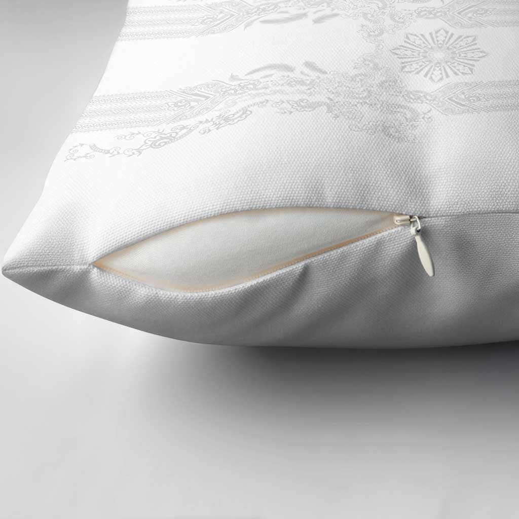 Philippines Barong Style Pillow Cover with Polynesian Art and Leaf Motif White Color