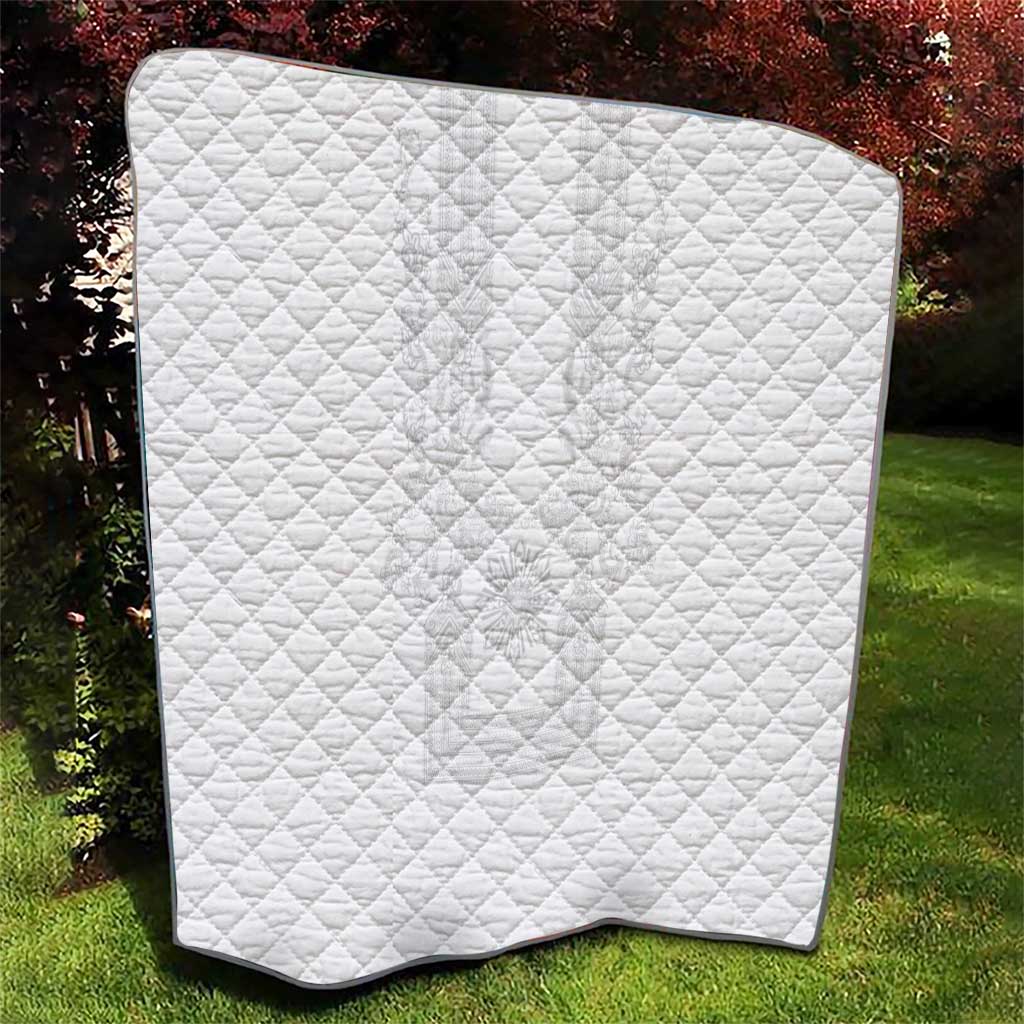Philippines Barong Style Quilt with Polynesian Art and Leaf Motif White Color