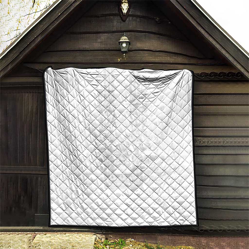 Philippines Barong Style Quilt with Polynesian Art and Leaf Motif White Color