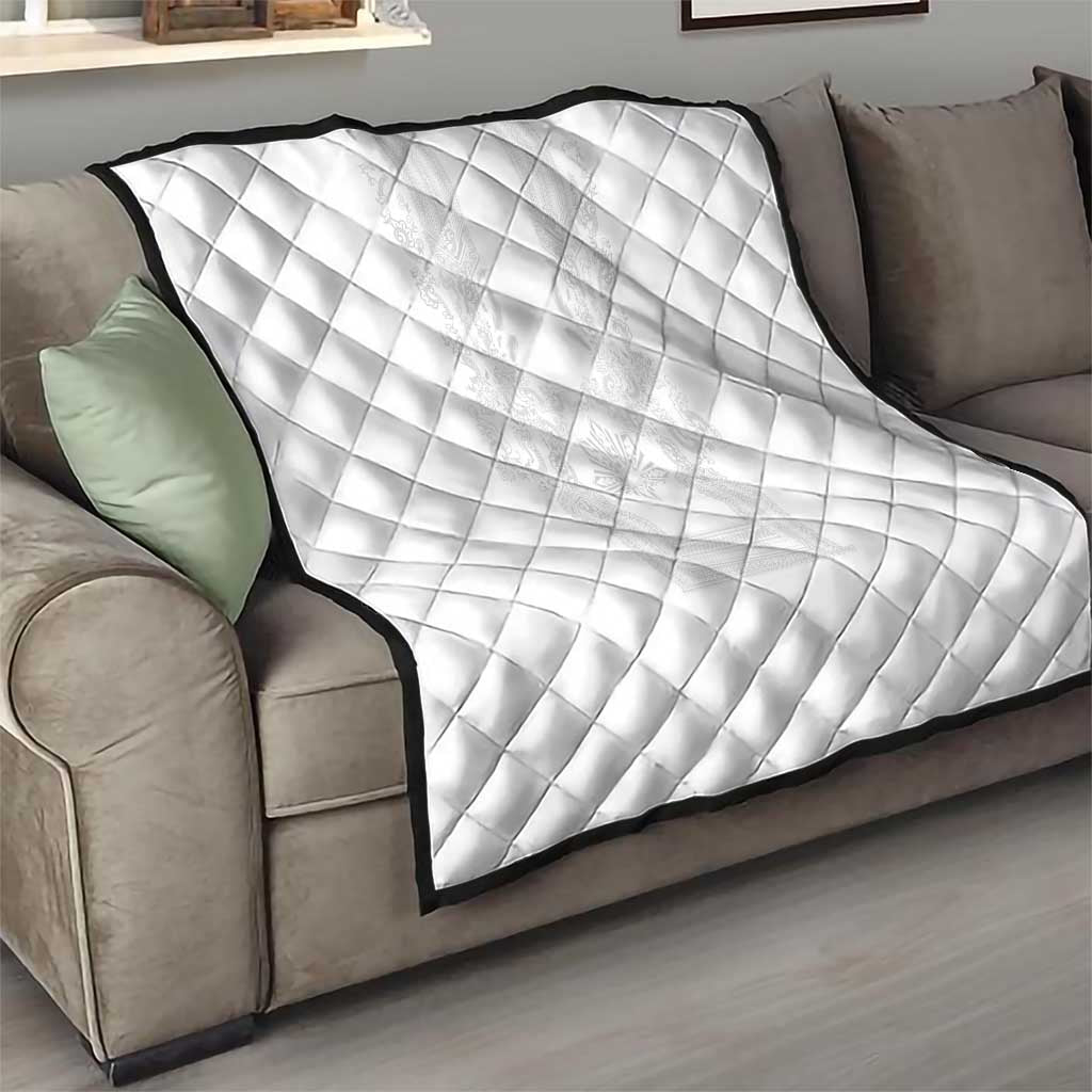 Philippines Barong Style Quilt with Polynesian Art and Leaf Motif White Color