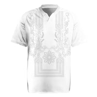 Philippines Barong Style Rugby Jersey with Polynesian Art and Leaf Motif White Color
