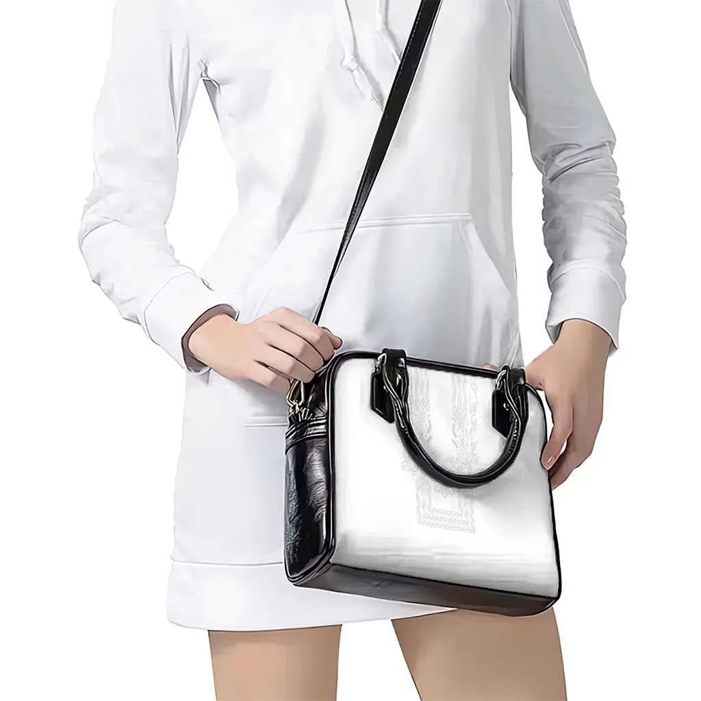 Philippines Barong Style Shoulder Handbag with Polynesian Art and Leaf Motif White Color