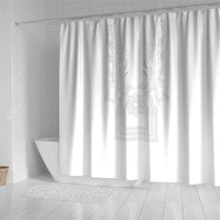 Philippines Barong Style Shower Curtain with Polynesian Art and Leaf Motif White Color