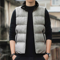 Philippines Barong Style Sleeveless Puffer Jacket with Polynesian Art and Leaf Motif White Color