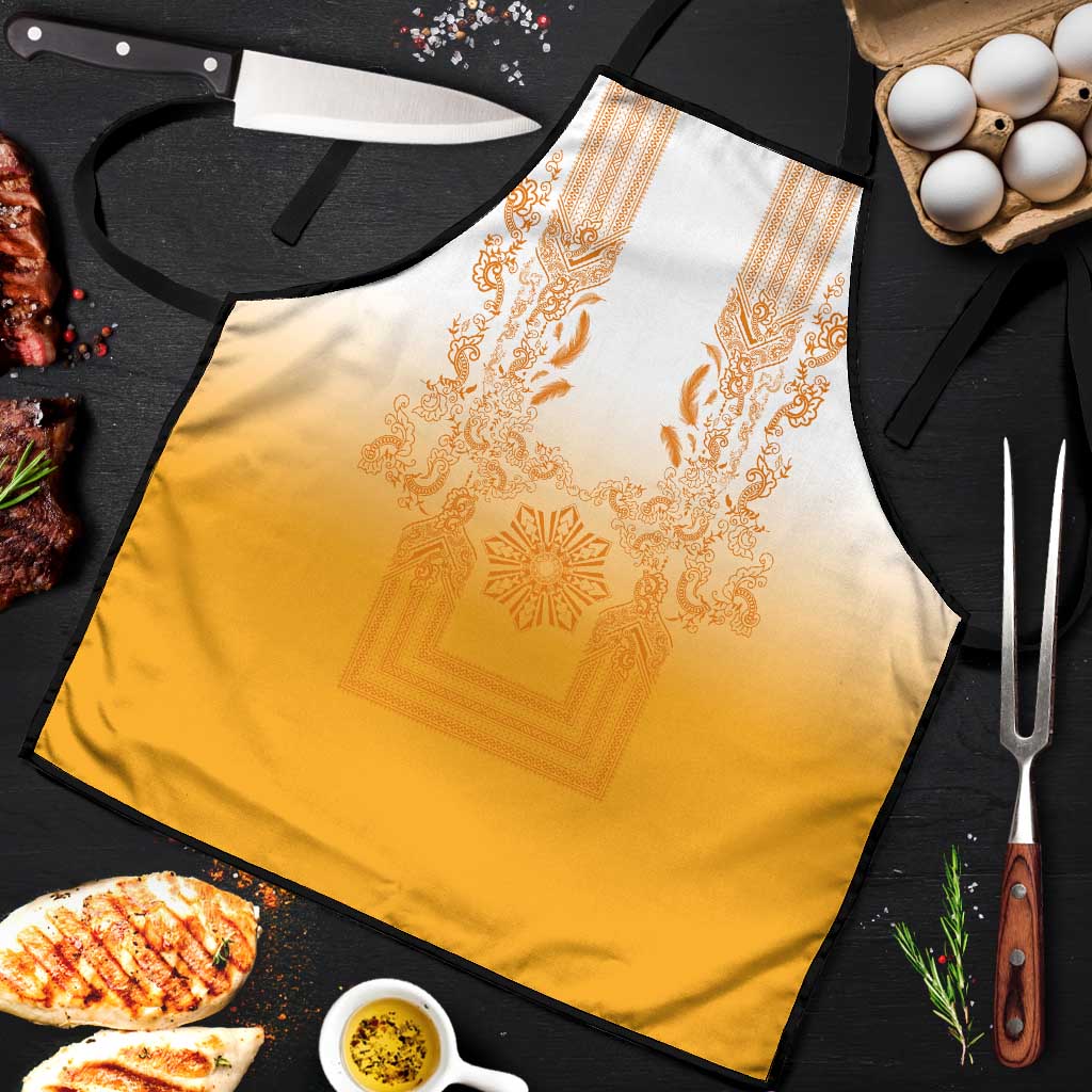 Philippines Barong Style Apron with Polynesian Art and Leaf Motif Yellow Color