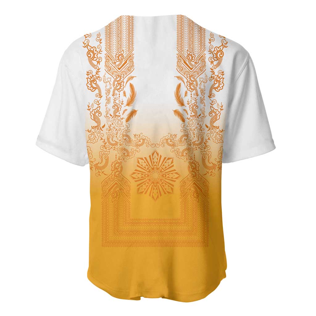 Philippines Barong Style Baseball Jersey with Polynesian Art and Leaf Motif Yellow Color