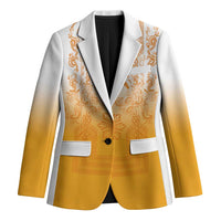 Philippines Barong Style Blazer with Polynesian Art and Leaf Motif Yellow Color