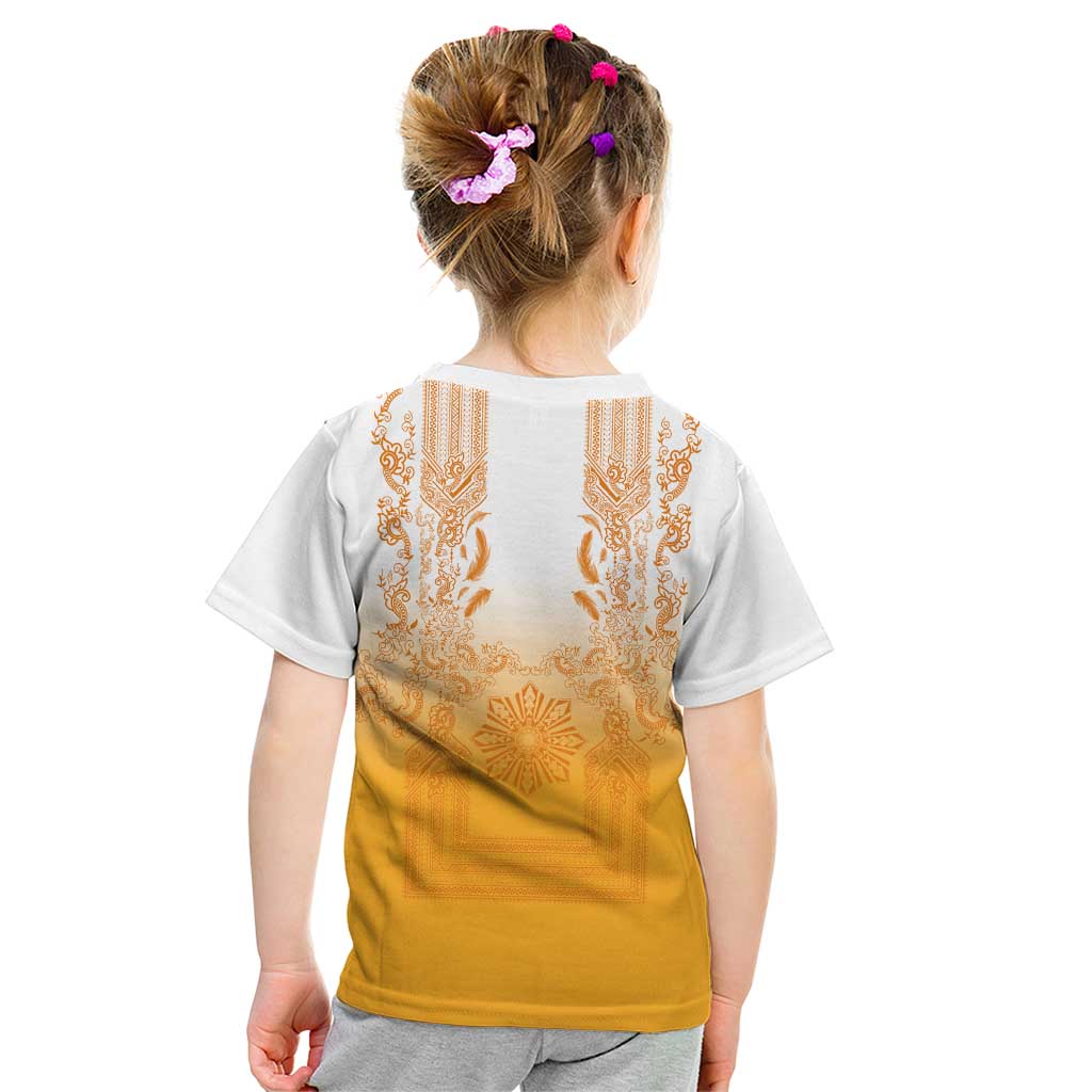 Philippines Barong Style Kid T Shirt with Polynesian Art and Leaf Motif Yellow Color