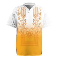 Philippines Barong Style Rugby Jersey with Polynesian Art and Leaf Motif Yellow Color
