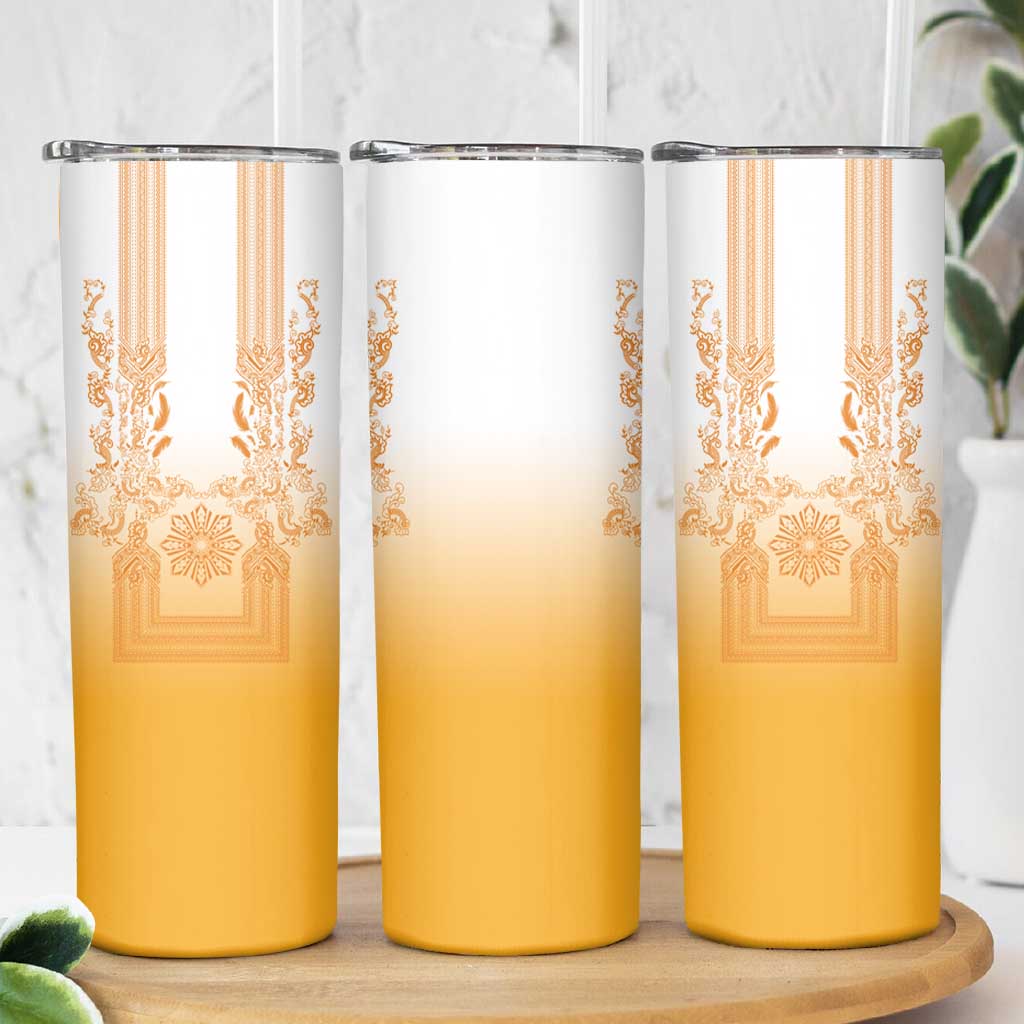 Philippines Barong Style Skinny Tumbler with Polynesian Art and Leaf Motif Yellow Color