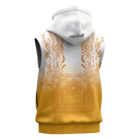 Philippines Barong Style Sleeveless Zip Hoodie with Polynesian Art and Leaf Motif Yellow Color
