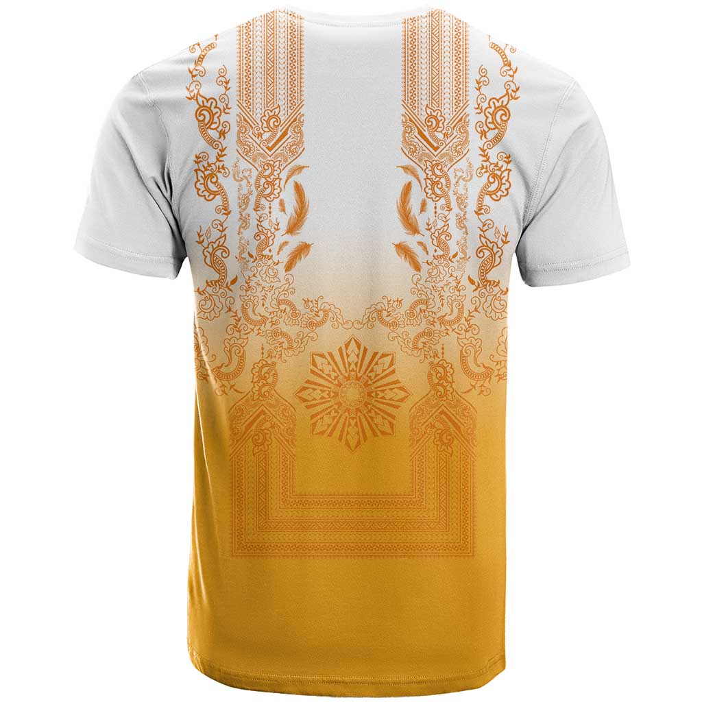 Philippines Barong Style T Shirt with Polynesian Art and Leaf Motif Yellow Color