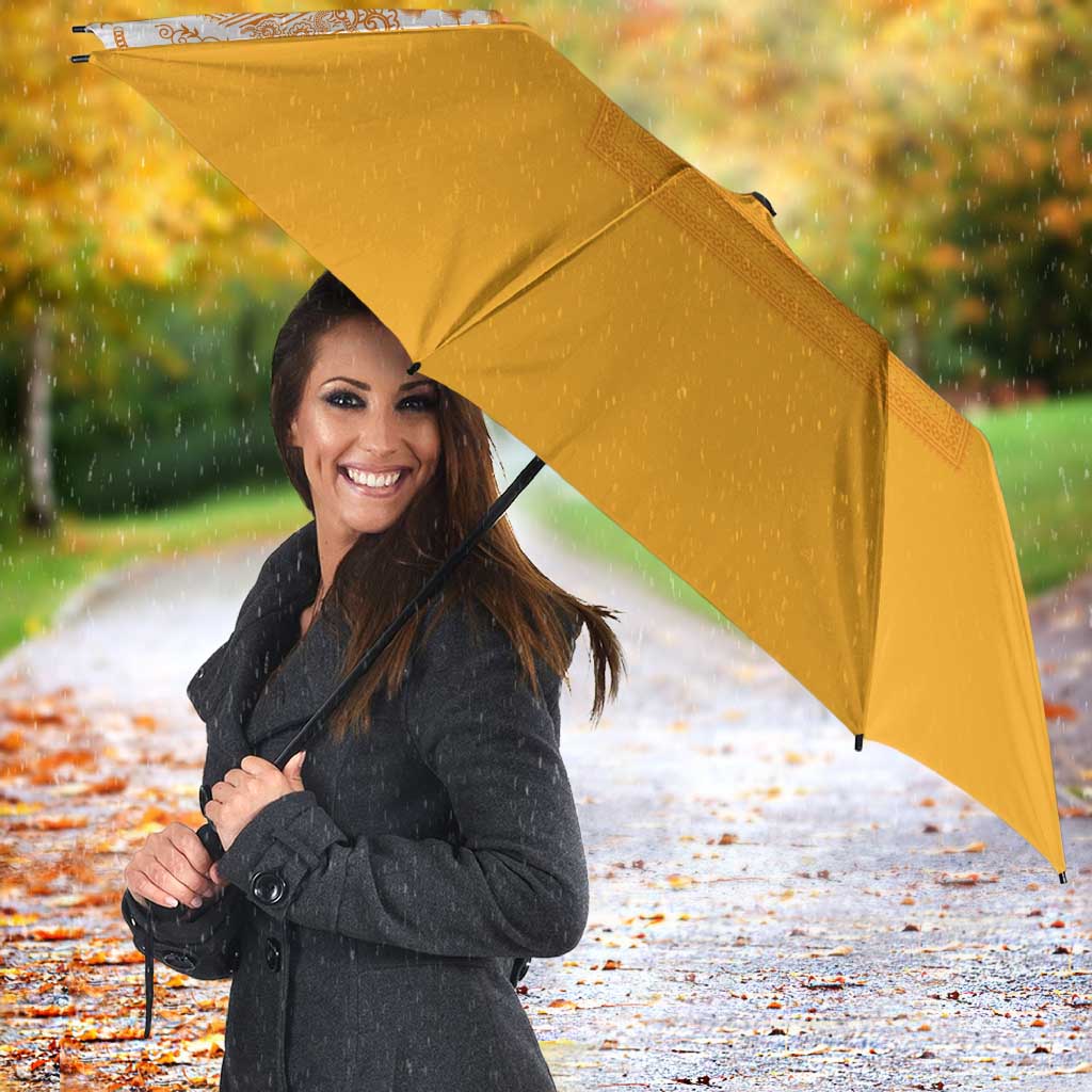 Philippines Barong Style Umbrella with Polynesian Art and Leaf Motif Yellow Color