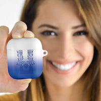 Philippines Barong Style AirPods Case with Polynesian Art and Leaf Motif Blue Color