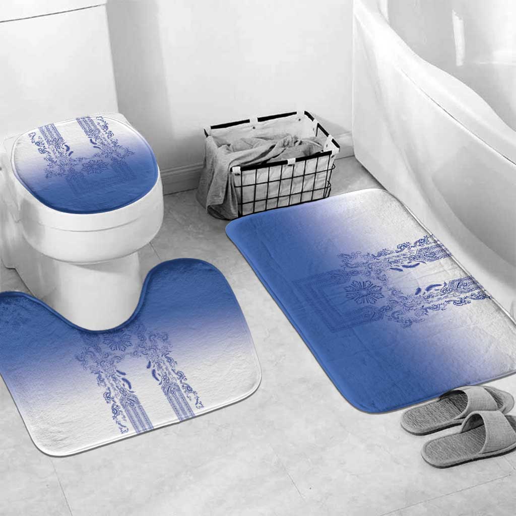 Philippines Barong Style Bathroom Set with Polynesian Art and Leaf Motif Blue Color