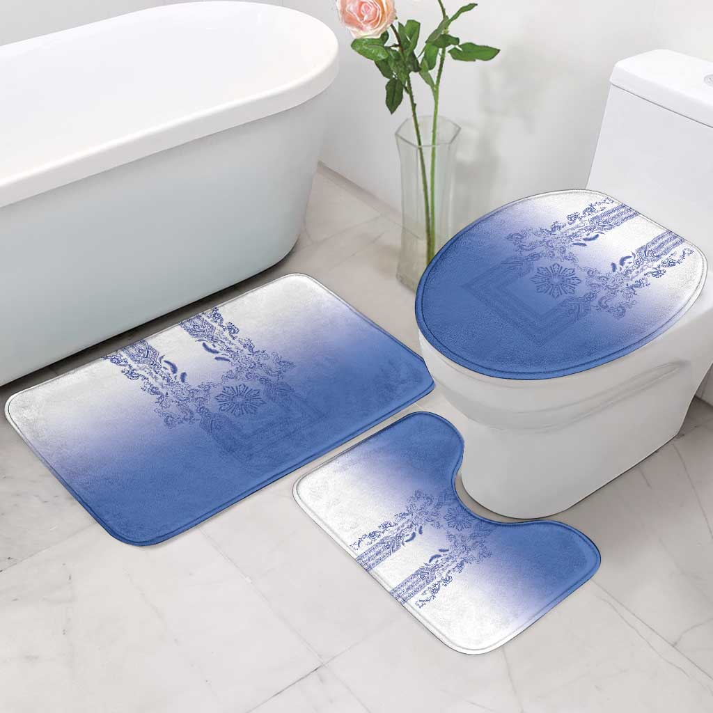 Philippines Barong Style Bathroom Set with Polynesian Art and Leaf Motif Blue Color