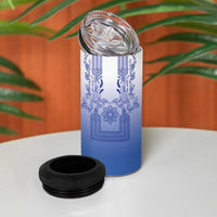 Philippines Barong Style 4 in 1 Can Cooler Tumbler with Polynesian Art and Leaf Motif Blue Color