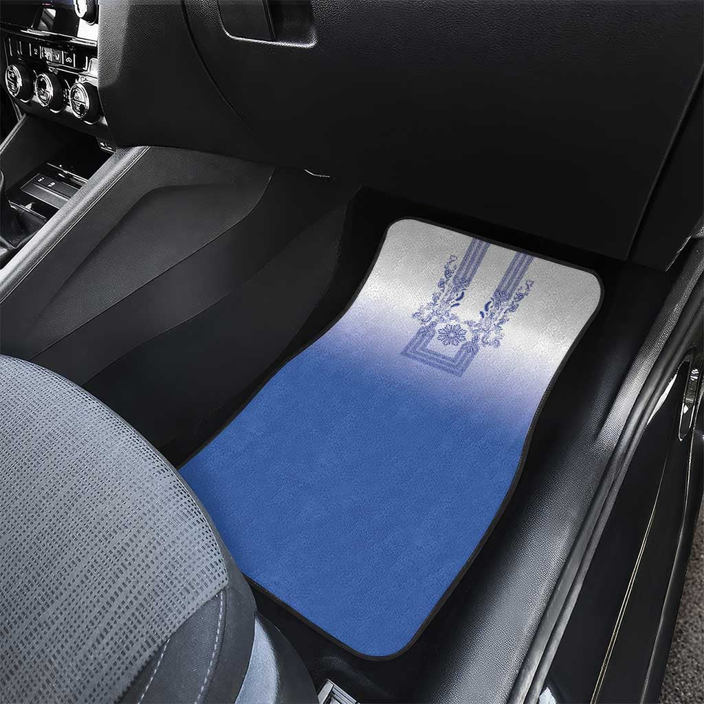 Philippines Barong Style Car Mats with Polynesian Art and Leaf Motif Blue Color