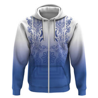 Philippines Barong Style Hoodie with Polynesian Art and Leaf Motif Blue Color