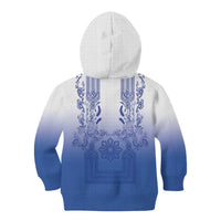 Philippines Barong Style Kid Hoodie with Polynesian Art and Leaf Motif Blue Color