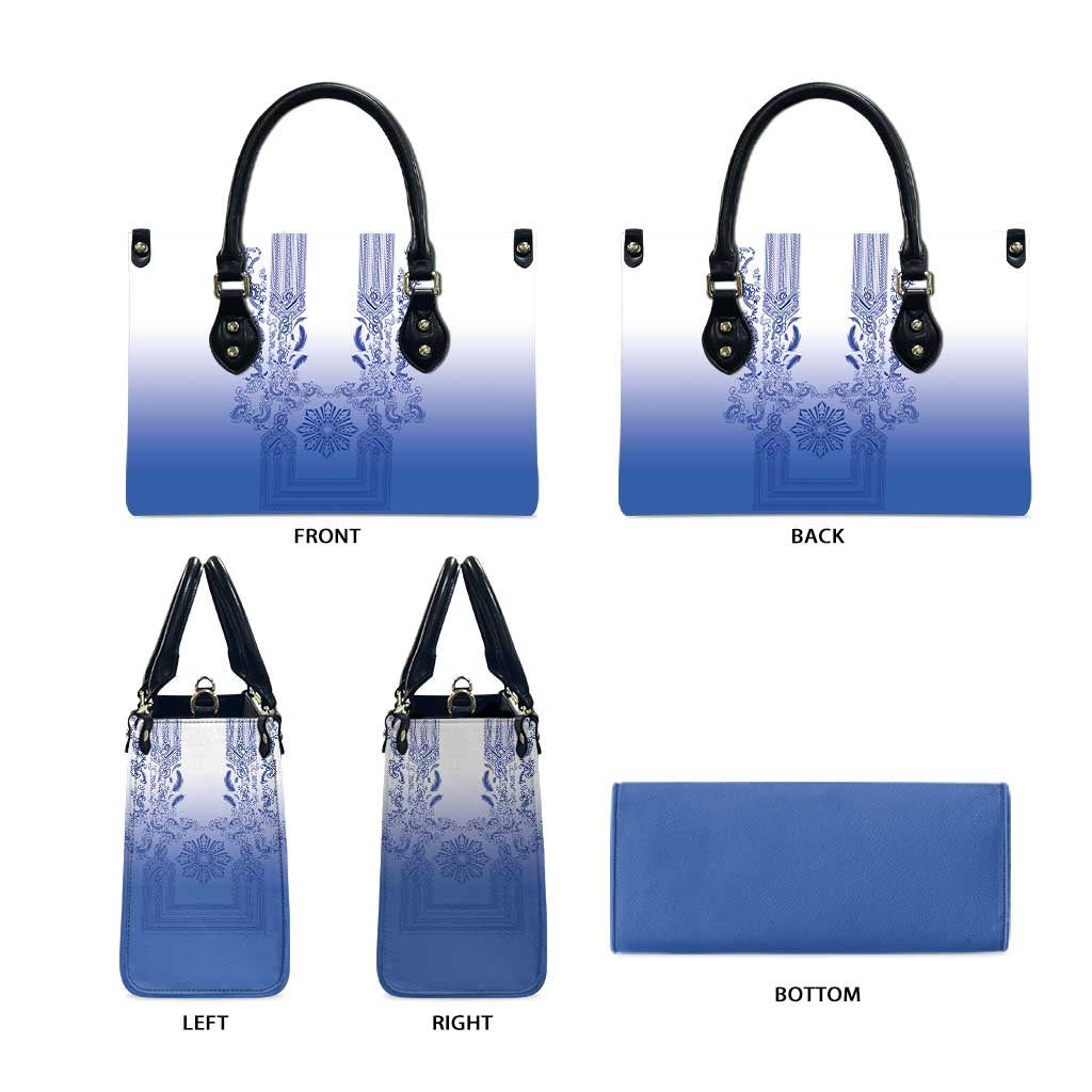 Philippines Barong Style Leather Bag with Polynesian Art and Leaf Motif Blue Color