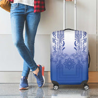 Philippines Barong Style Luggage Cover with Polynesian Art and Leaf Motif Blue Color