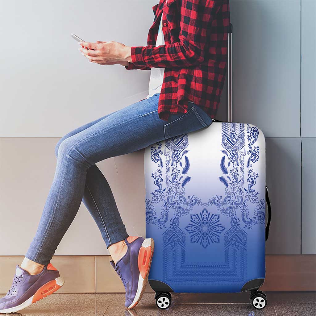 Philippines Barong Style Luggage Cover with Polynesian Art and Leaf Motif Blue Color