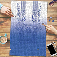 Philippines Barong Style Puzzle with Polynesian Art and Leaf Motif Blue Color