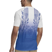 Philippines Barong Style Rugby Jersey with Polynesian Art and Leaf Motif Blue Color