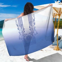 Philippines Barong Style Sarong with Polynesian Art and Leaf Motif Blue Color