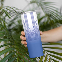 Philippines Barong Style Skinny Tumbler with Polynesian Art and Leaf Motif Blue Color